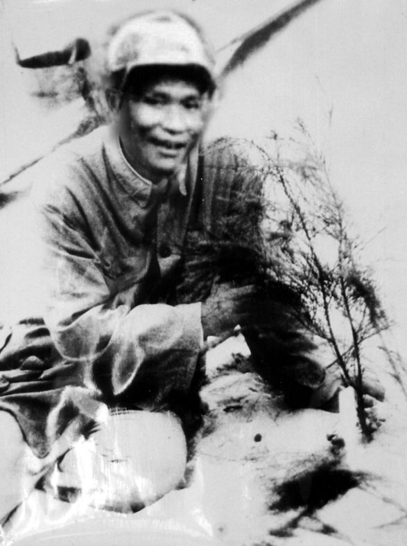 谷文昌與試種成活的木麻黃（資料照片）。